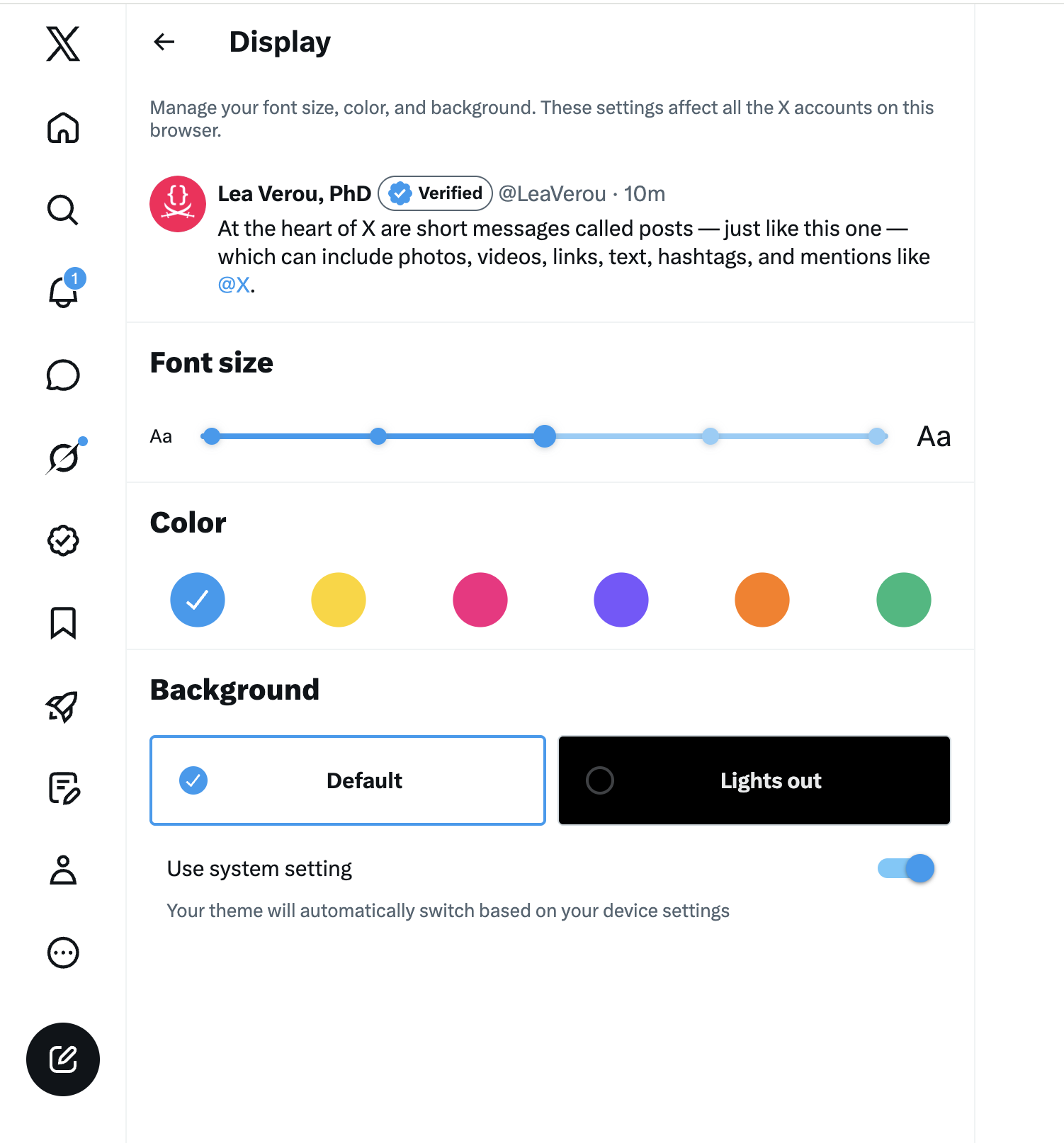 Twitter/X settings panel